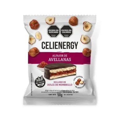 ALFAJOR DE AVELLANA NEGRO RELLENO CON MEMBRILLO x 50 gr - CELIENERGY