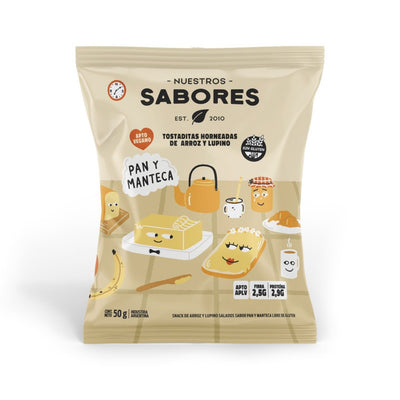 NUESTROS SABORES - TOSTADITAS DE ARROZ  SABOR PAN Y MANTECA x 50g