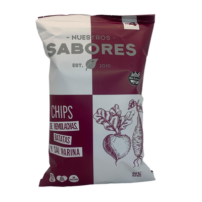 NUESTROS SABORES - CHIPS DE REMOLACHA, BATATA Y SAL MARINA