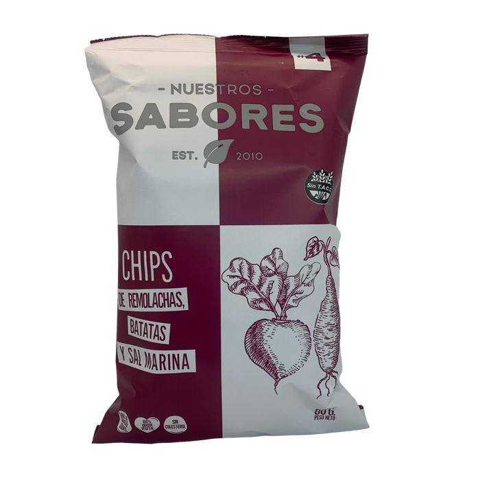 NUESTROS SABORES - CHIPS DE REMOLACHA, BATATA Y SAL MARINA