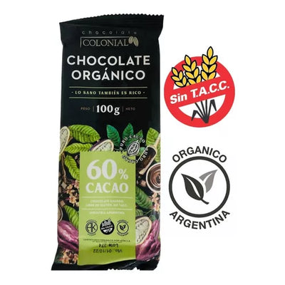 BARRA CHOCOLATE ORGANICO NEGRO 60% CACAO x 100 GR - CHOCOLATE COLONIAL