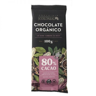 BARRA CHOCOLATE ORGANICO NEGRO 80% CACAO x 100 GR - CHOCOLATE COLONIAL