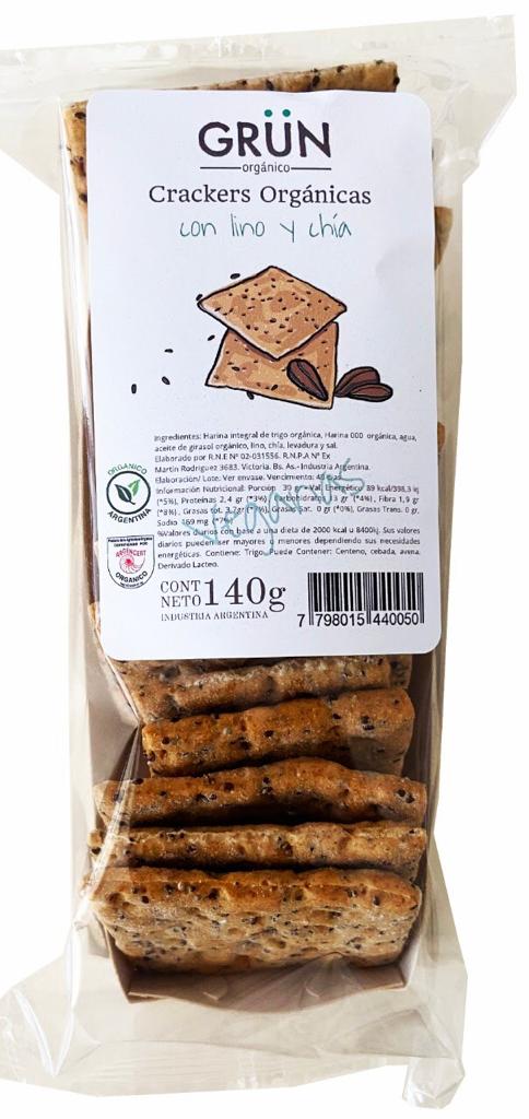 GRUN - CRACKERS ORGANICAS CON LINO Y CHIA X 140 GR