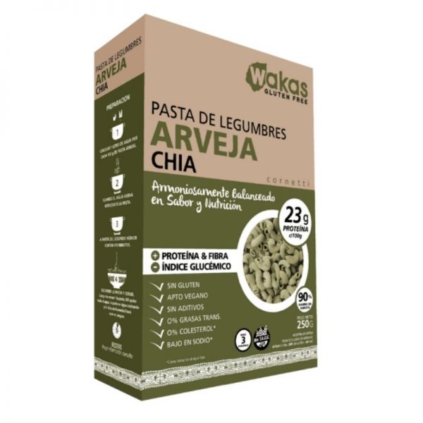 WAKAS - FIDEOS DE ARVEJAS Y CHIA X 250 GRS