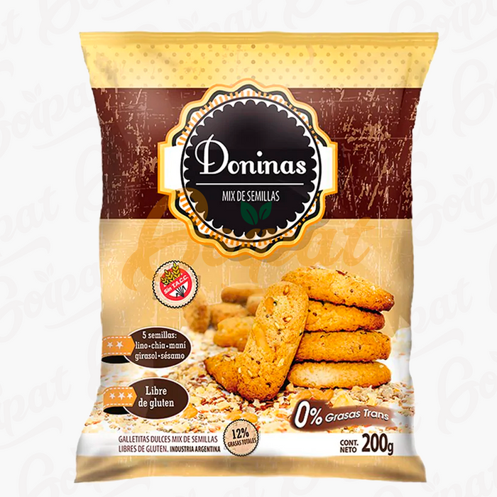 DONINAS - GALLETITAS SIN TACC DE MIX SEMILLAS 200 GRS (LINO; CHIA; MANI; GIRASOL; SESAMO)